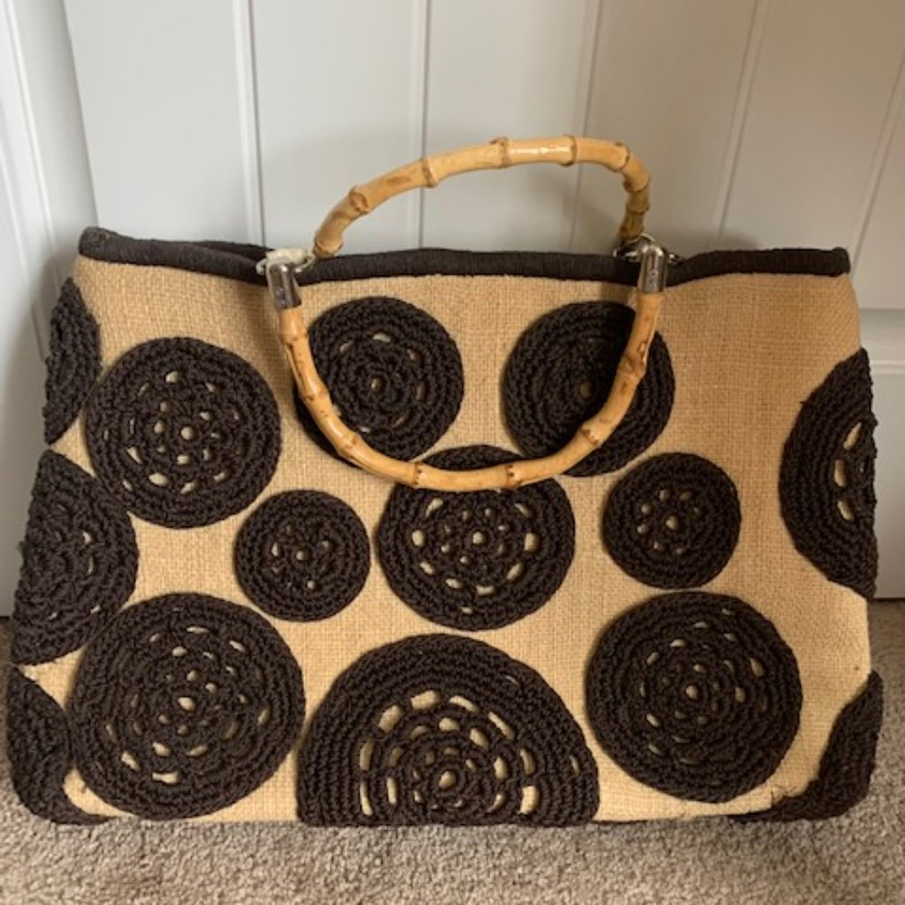 Atmosphere Oversized Crochet Bag with Wood Handles